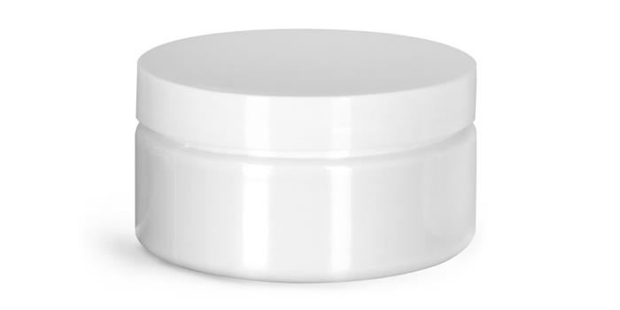 8 oz Plastic Jars, White PET Heavy Wall Jars w/ White Smooth Unlined Caps