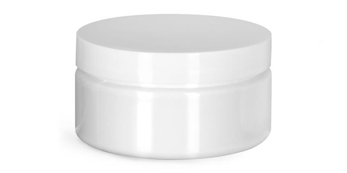 8 oz Plastic Jars, White PET Heavy Wall Jars w/ White Smooth PS22 Lined Caps