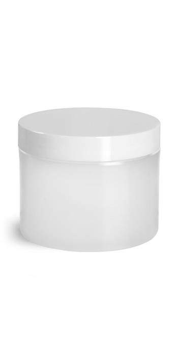 2 oz Frosted Natural Thick Wall Polypro Jars w/ White Smooth Plastic Lined Caps