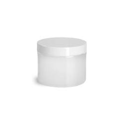 2 oz Frosted Natural Thick Wall Polypro Jars w/ White Smooth Plastic Lined Caps