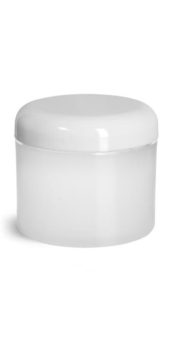 4 oz Plastic Jars, Frosted Natural Thick Wall Polypropylene Jars w/ White Lined Dome Caps