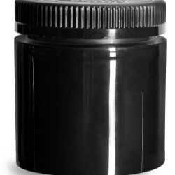 6 oz Black Polypropylene Open Bottom Jars w/ Black PE Lined Child Resistant Caps