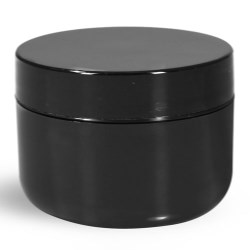 1 oz Plastic Jars, Black Polypro Double Wall Radius Jars w/ Smooth Black Lined Caps