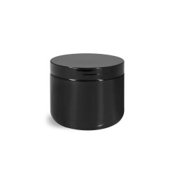 4 oz Plastic Jars, Black Polypro Double Wall Radius Jars w/ Smooth Black Lined Caps