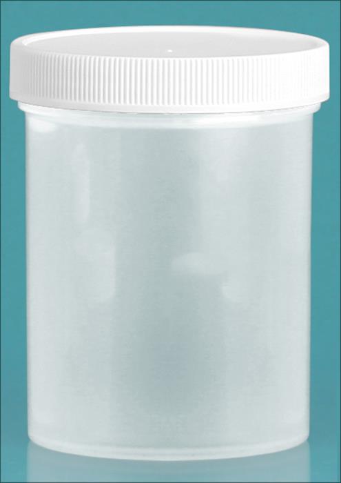 8 oz Natural Polypropylene Jars w/ White Unlined Screw Caps