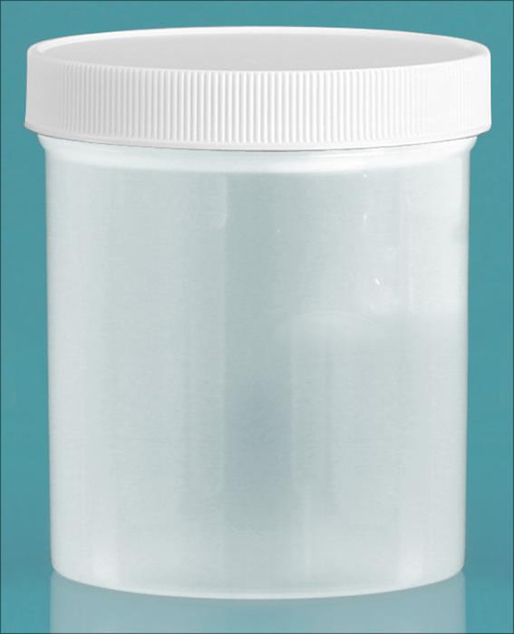 16 oz Natural Polypropylene Jars w/ White Unlined Screw Caps