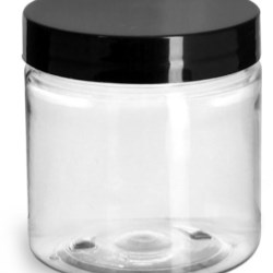 4 oz Plastic Jars, Clear PET Straight Sided Jars w/ Black Smooth Induction Lined Caps