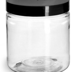 8 oz Plastic Jars, Clear PET Straight Sided Jars w/ Black Smooth Induction Lined Caps