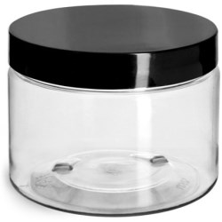 12 oz Plastic Jars, Clear PET Straight Sided Jars w/ Black Smooth Induction Lined Caps