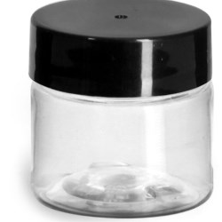 1/2 oz Plastic Jars, Clear PET Straight Sided Jars w/ Black Smooth Induction Lined Caps