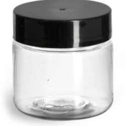 1 oz Plastic Jars, Clear PET Straight Sided Jars w/ Black Smooth Induction Lined Caps