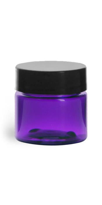 1/2 oz Plastic Jars, Purple PET Straight Sided Jars w/ Black Smooth Lined Cap