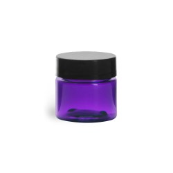 1/2 oz Plastic Jars, Purple PET Straight Sided Jars w/ Black Smooth Lined Cap