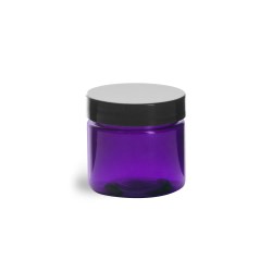 2 oz Plastic Jars, Purple PET Straight Sided Jars w/ Black Smooth Lined Cap