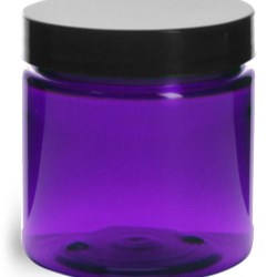 4 oz Plastic Jars, Purple PET Straight Sided Jars w/ Black Smooth Lined Cap