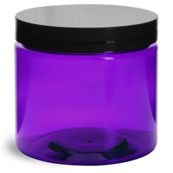 16 oz Plastic Jars, Purple PET Straight Sided Jars w/ Black Smooth Lined Cap