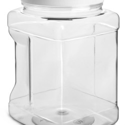 1/2 gal Clear PET Square Gripped Wide Mouth Jars w/ White PE Lined Caps