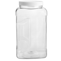 1 gal Clear PET Square Gripped Wide Mouth Jars w/ White PE Lined Caps