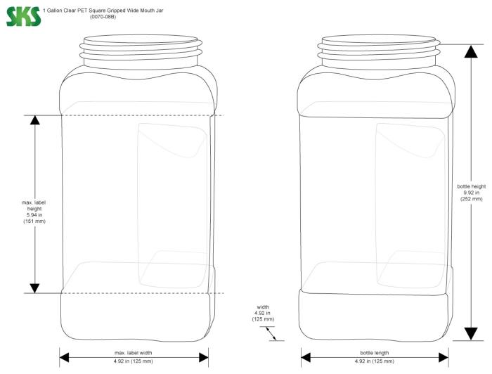 1 gal Clear PET Square Gripped Wide Mouth Jars (Bulk) Caps Not Included