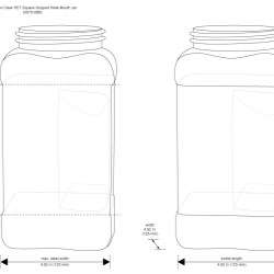 1 gal Clear PET Square Gripped Wide Mouth Jars (Bulk) Caps Not Included