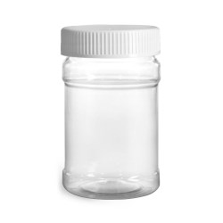 10 oz Food Jars, 10 oz Clear PET Plastic Jars w/ White Ribbed Induction Lined Caps