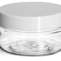 2 oz Clear PET Heavy Wall Jars w/ White Smooth Lined Plastic Caps