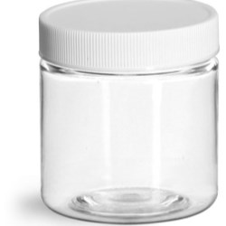 4 oz Clear PET Jars w/ White Ribbed Plastic Unlined Caps