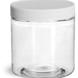 8 oz Clear PET Jars w/ White Ribbed Plastic Unlined Caps