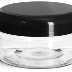 8 oz Plastic Jars, Clear PET Heavy Wall Jars w/ Black Smooth Lined Plastic Dome Caps