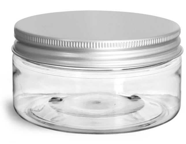 8 oz Clear PET Heavy Wall Jars w/ Lined Aluminum Caps