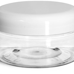 8 oz Plastic Jars, Clear PET Heavy Wall Jars w/ Lined White Plastic Dome Caps