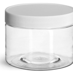 12 oz Clear PET Jars w/ White Ribbed Caps