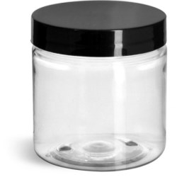 4 oz Clear PET Jars w/ Black Smooth Plastic Lined Caps