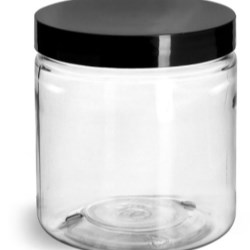 8 oz Clear PET Jars w/ Black Smooth Plastic Lined Caps