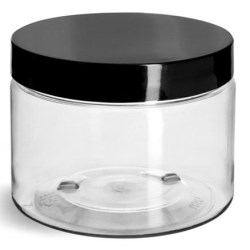 12 oz Clear PET Jars w/ Black Smooth Plastic Lined Caps