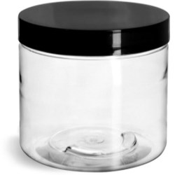 16 oz Clear PET Jars w/ Black Smooth Plastic Lined Caps