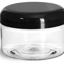 4 oz Plastic Jars, Clear PET Heavy Wall Jars w/ Black Smooth Lined Plastic Dome Caps