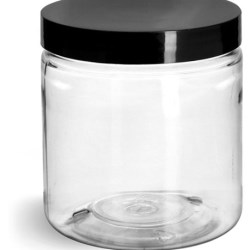 8 oz Clear PET Straight Sided Jars w/ Black Smooth Plastic Lined Caps