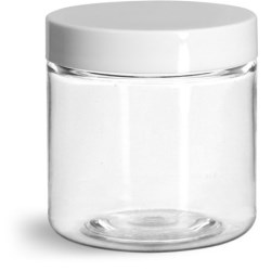 4 oz Clear PET Straight Sided Jars w/ White Smooth Plastic Lined Caps