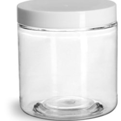 8 oz Clear PET Straight Sided Jars w/ White Smooth Plastic Lined Caps