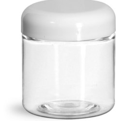 4 oz Plastic Jars, Clear PET Straight Sided Jars w/ White Lined Dome Caps