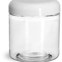 8 oz Plastic Jars, Clear PET Straight Sided Jars w/ White Lined Dome Caps