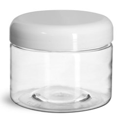 12 oz Plastic Jars, Clear PET Straight Sided Jars w/ White Lined Dome Caps