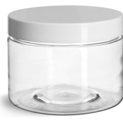 12 oz Clear PET Straight Sided Jars w/ White Smooth Plastic Lined Caps