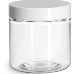 4 oz Plastic Jars, Clear PET Straight Sided Jars w/ White Smooth Induction Lined Caps