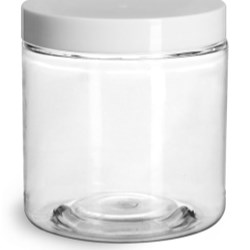 8 oz Plastic Jars, Clear PET Straight Sided Jars w/ White Smooth Induction Lined Caps