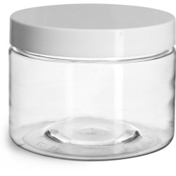 12 oz Plastic Jars, Clear PET Straight Sided Jars w/ White Smooth Induction Lined Caps