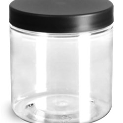 8 oz Clear PET Jars w/ Frosted Black Lined Caps