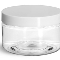 4 oz Clear PET Heavy Wall Jars w/ White Smooth Lined Plastic Caps