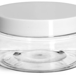 8 oz Clear PET Heavy Wall Jars w/ White Smooth Lined Plastic Caps